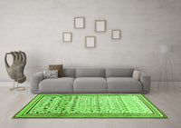 Machine Washable Abstract Green Contemporary Rug, wshcon1502grn