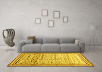 Machine Washable Abstract Yellow Contemporary Rug, wshcon1502yw