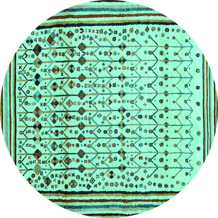 Round Machine Washable Abstract Turquoise Contemporary Area Rugs, wshcon1502turq