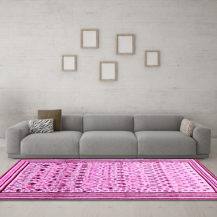 Machine Washable Abstract Pink Contemporary Rug in a Living Room, wshcon1502pnk