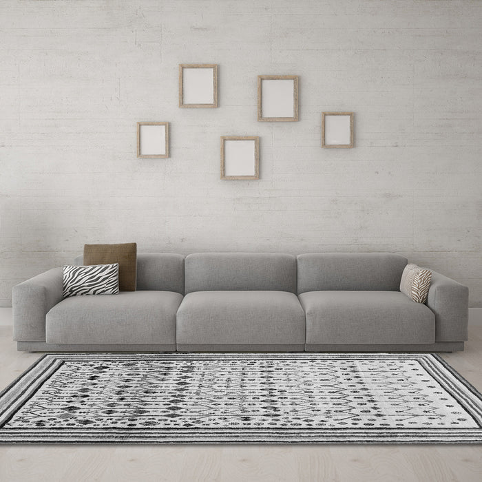 Machine Washable Abstract Gray Contemporary Rug in a Living Room,, wshcon1502gry