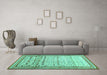 Machine Washable Abstract Turquoise Contemporary Area Rugs in a Living Room,, wshcon1502turq