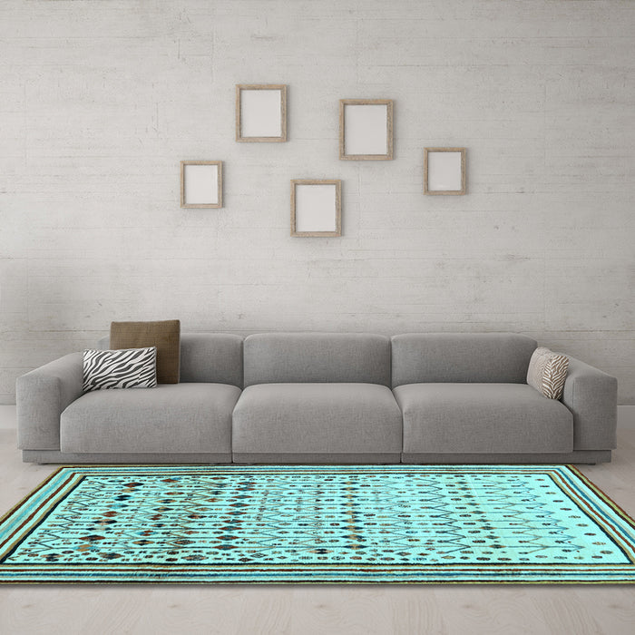Machine Washable Abstract Light Blue Contemporary Rug in a Living Room, wshcon1502lblu