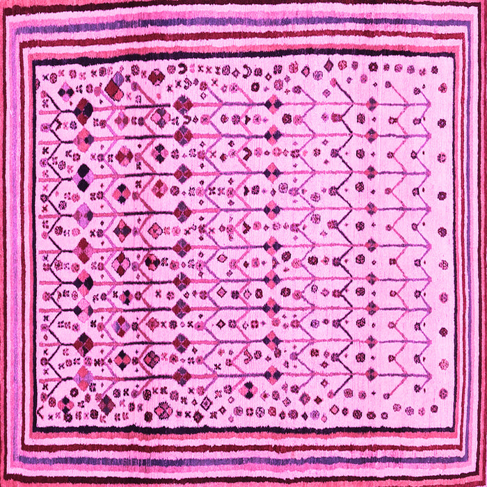 Square Machine Washable Abstract Pink Contemporary Rug, wshcon1502pnk