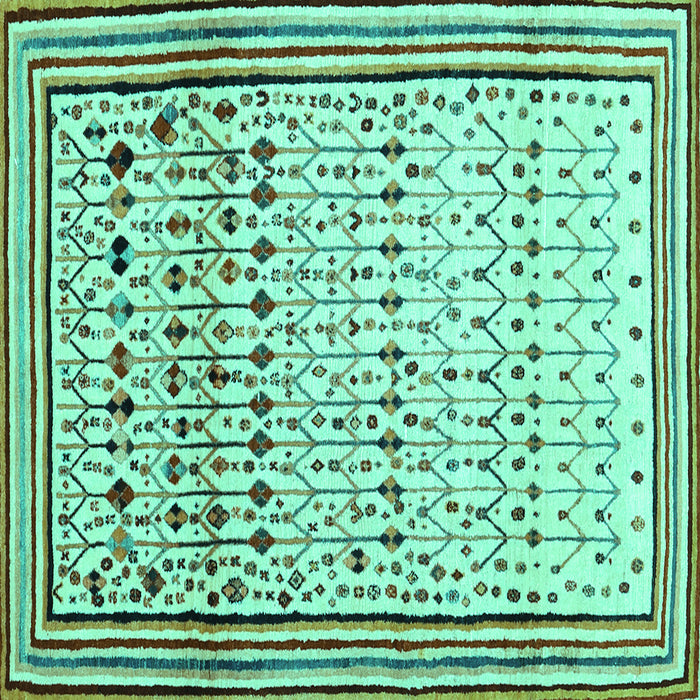 Square Machine Washable Abstract Turquoise Contemporary Area Rugs, wshcon1502turq