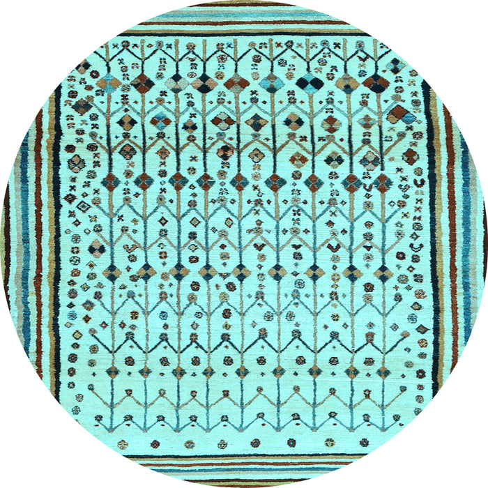 Round Abstract Light Blue Contemporary Rug, con1502lblu