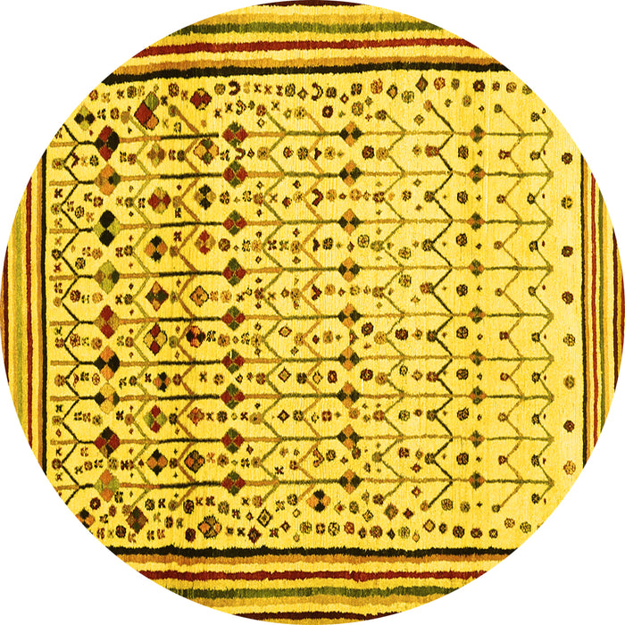 Round Abstract Yellow Contemporary Rug, con1502yw