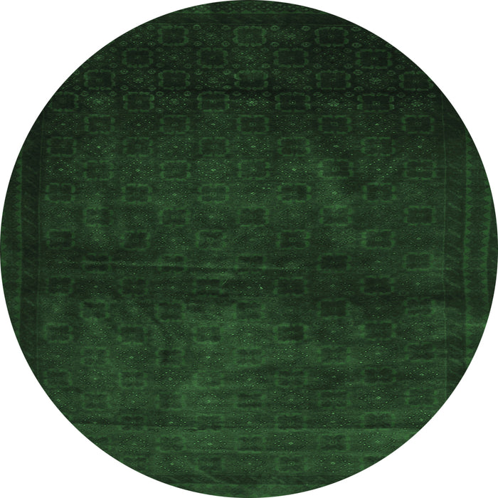 Round Machine Washable Abstract Emerald Green Contemporary Area Rugs, wshcon1503emgrn