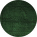 Round Machine Washable Abstract Emerald Green Contemporary Area Rugs, wshcon1503emgrn