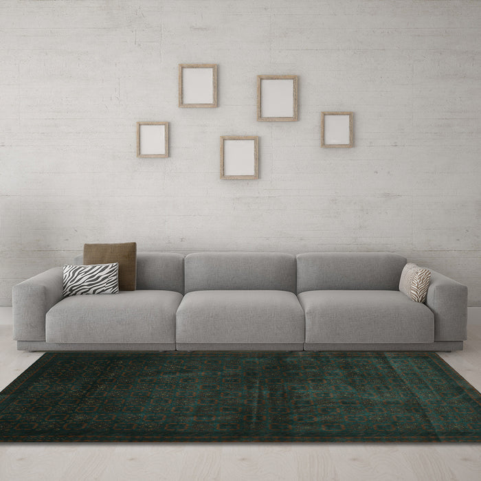 Machine Washable Abstract Turquoise Contemporary Area Rugs in a Living Room,, wshcon1503turq