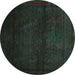 Round Machine Washable Abstract Turquoise Contemporary Area Rugs, wshcon1503turq