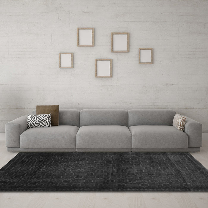 Machine Washable Abstract Gray Contemporary Rug in a Living Room,, wshcon1503gry