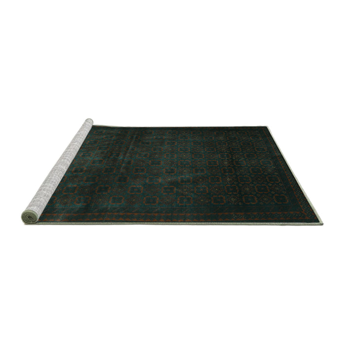 Sideview of Machine Washable Abstract Turquoise Contemporary Area Rugs, wshcon1503turq