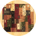 Round Machine Washable Abstract Brown Contemporary Rug, wshcon1504brn