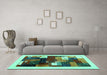 Machine Washable Abstract Turquoise Contemporary Area Rugs in a Living Room,, wshcon1504turq