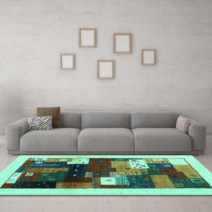 Machine Washable Abstract Turquoise Contemporary Area Rugs in a Living Room,, wshcon1504turq