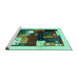 Sideview of Machine Washable Abstract Turquoise Contemporary Area Rugs, wshcon1504turq