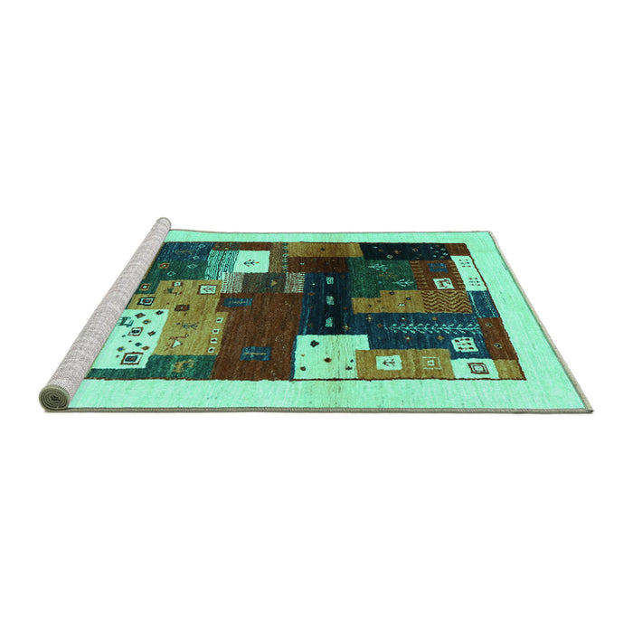 Sideview of Machine Washable Abstract Turquoise Contemporary Area Rugs, wshcon1504turq