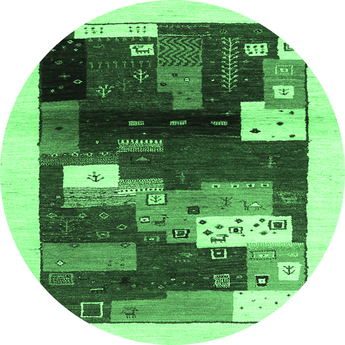 Round Machine Washable Abstract Emerald Green Contemporary Area Rugs, wshcon1504emgrn