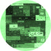 Round Machine Washable Abstract Emerald Green Contemporary Area Rugs, wshcon1504emgrn