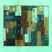 Square Abstract Turquoise Contemporary Rug, con1504turq