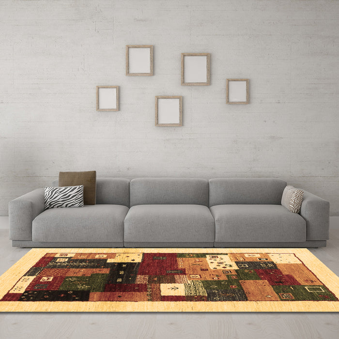 Machine Washable Abstract Brown Contemporary Rug in a Living Room,, wshcon1504brn