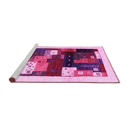 Sideview of Machine Washable Abstract Pink Contemporary Rug, wshcon1504pnk