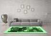 Machine Washable Abstract Emerald Green Contemporary Area Rugs in a Living Room,, wshcon1504emgrn