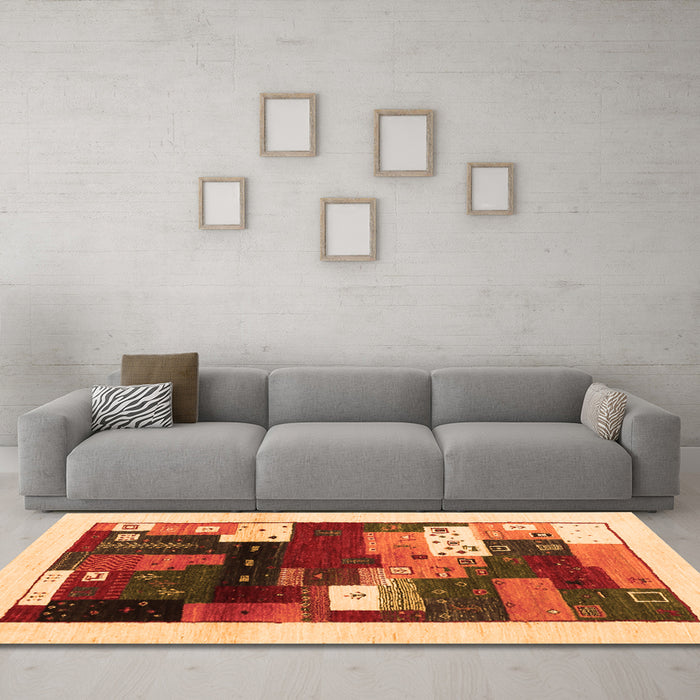 Machine Washable Abstract Orange Contemporary Area Rugs in a Living Room, wshcon1504org