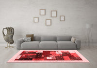 Machine Washable Abstract Red Contemporary Rug, wshcon1504red