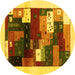 Round Abstract Yellow Contemporary Rug, con1504yw