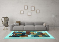 Machine Washable Abstract Light Blue Contemporary Rug, wshcon1504lblu