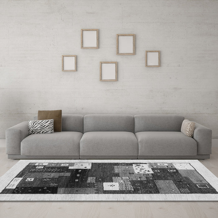 Machine Washable Abstract Gray Contemporary Rug in a Living Room,, wshcon1504gry