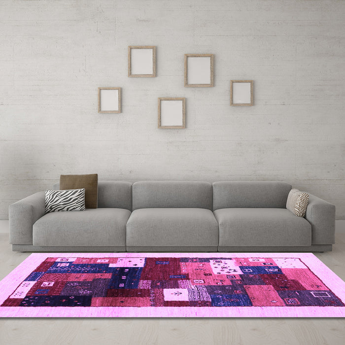 Machine Washable Abstract Purple Contemporary Area Rugs in a Living Room, wshcon1504pur