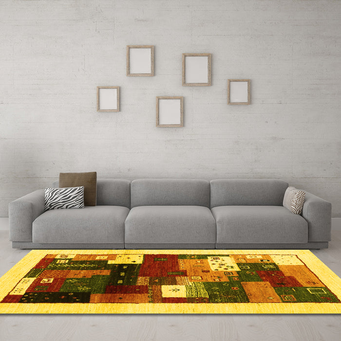 Machine Washable Abstract Yellow Contemporary Rug in a Living Room, wshcon1504yw