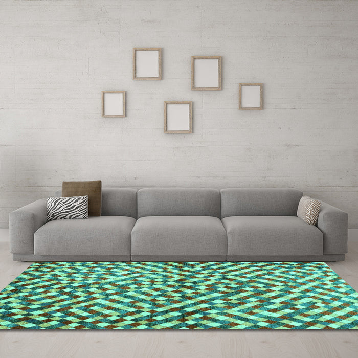 Machine Washable Abstract Turquoise Contemporary Area Rugs in a Living Room,, wshcon1505turq