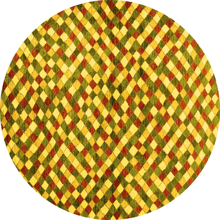 Round Machine Washable Abstract Yellow Contemporary Rug, wshcon1505yw