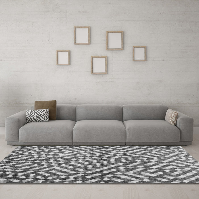 Machine Washable Abstract Gray Contemporary Rug in a Living Room,, wshcon1505gry