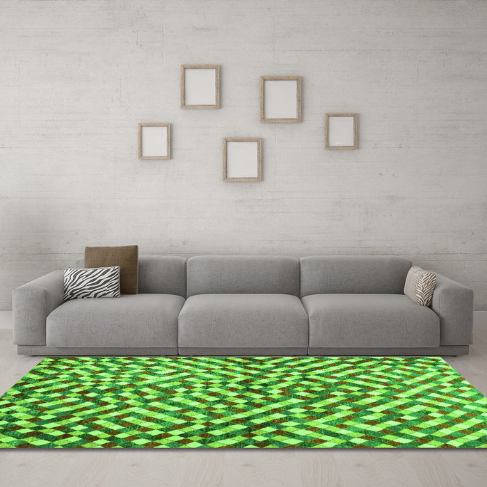 Machine Washable Abstract Green Contemporary Area Rugs in a Living Room,, wshcon1505grn