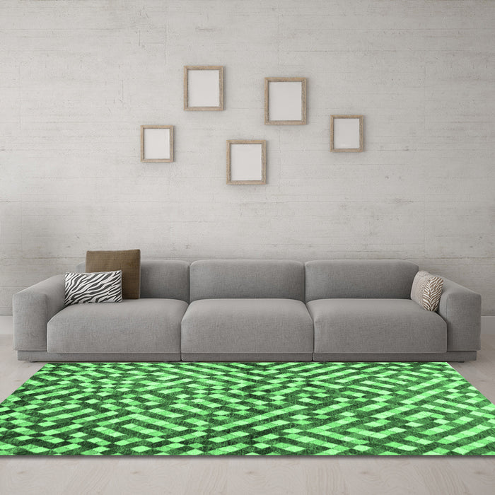 Machine Washable Abstract Emerald Green Contemporary Area Rugs in a Living Room,, wshcon1505emgrn