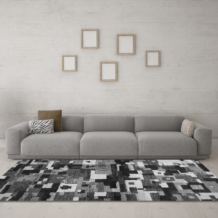 Machine Washable Abstract Gray Contemporary Rug in a Living Room,, wshcon1506gry