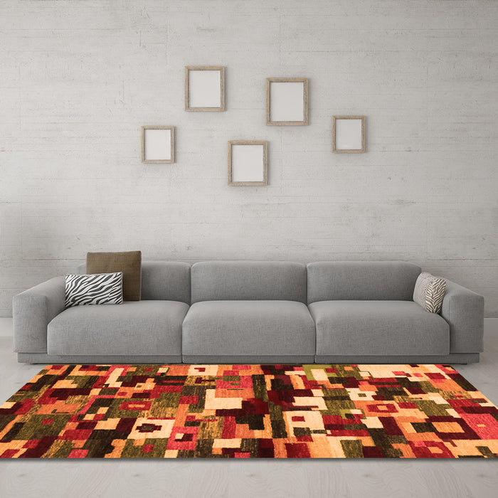Machine Washable Abstract Orange Contemporary Area Rugs in a Living Room, wshcon1506org