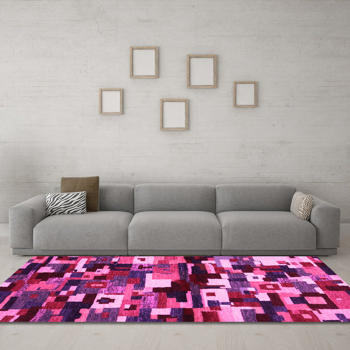 Machine Washable Abstract Pink Contemporary Rug in a Living Room, wshcon1506pnk