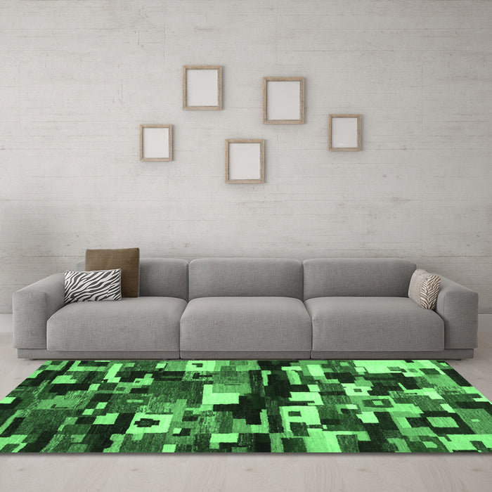Machine Washable Abstract Emerald Green Contemporary Area Rugs in a Living Room,, wshcon1506emgrn
