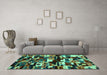 Machine Washable Abstract Turquoise Contemporary Area Rugs in a Living Room,, wshcon1506turq