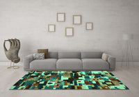 Machine Washable Abstract Turquoise Contemporary Rug, wshcon1506turq