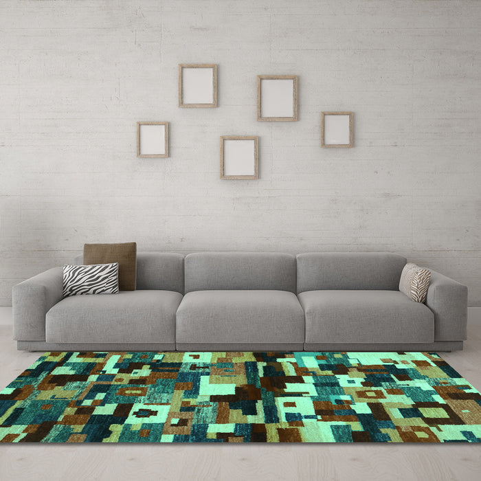 Machine Washable Abstract Turquoise Contemporary Area Rugs in a Living Room,, wshcon1506turq