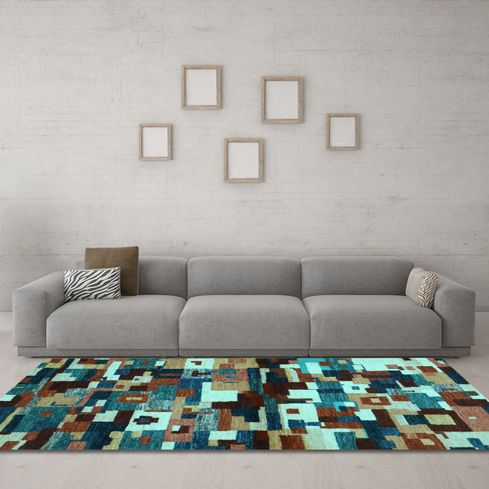 Machine Washable Abstract Light Blue Contemporary Rug in a Living Room, wshcon1506lblu
