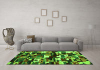 Machine Washable Abstract Green Contemporary Rug, wshcon1506grn