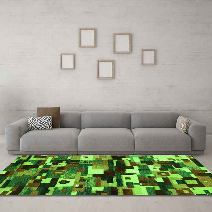 Machine Washable Abstract Green Contemporary Area Rugs in a Living Room,, wshcon1506grn